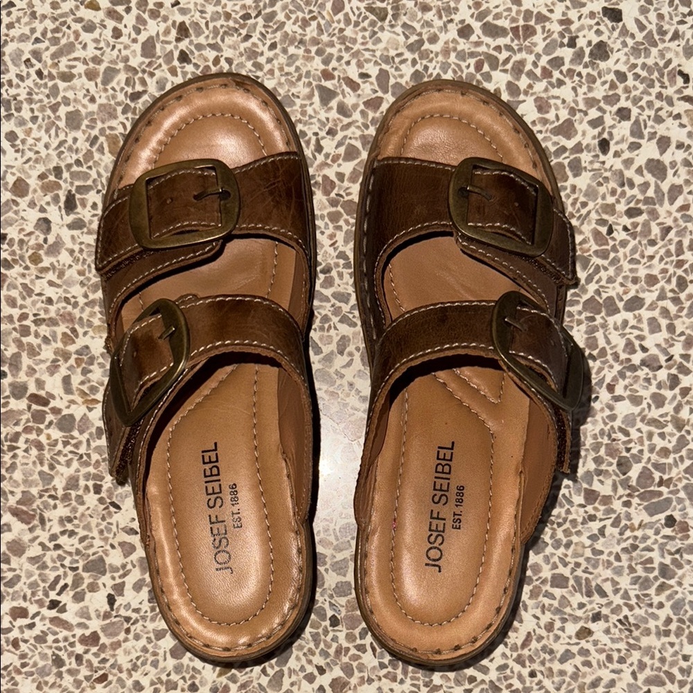 Josef Seibel Brown Sandals Two-Strap Design